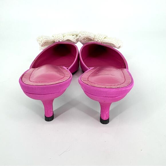 Bright Pink Satin Kitten Heel Mules with Pearl Bow Size 39 - Picture 4 of 8